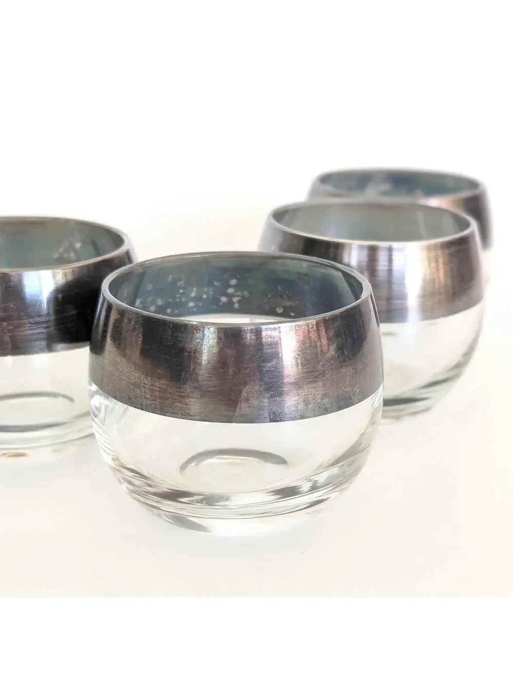 Vintage Dorothy Thorpe Style Roly Poly Glasses with Silver Band - Punch Cups